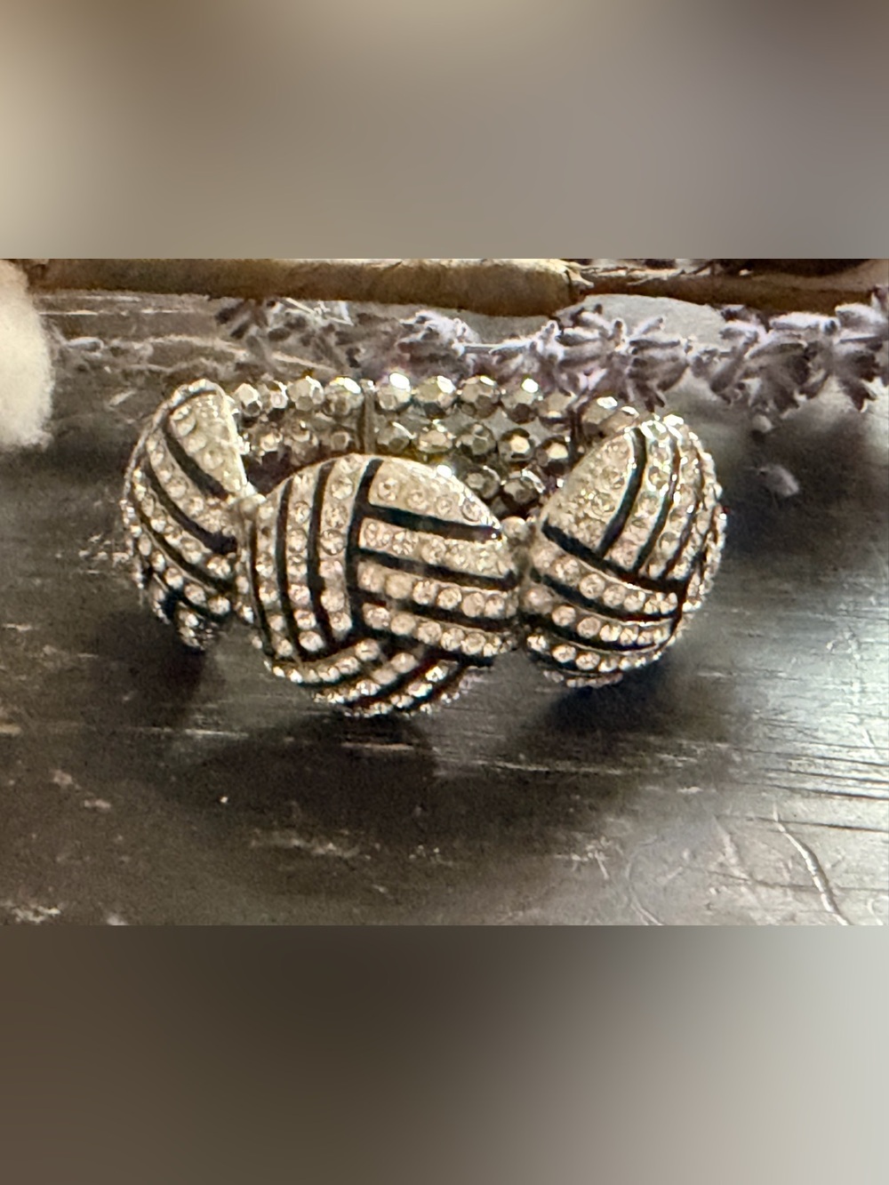 Silver Tone Stretch Volleyball Bracelet with Rhinestone Round Beads, Sports
